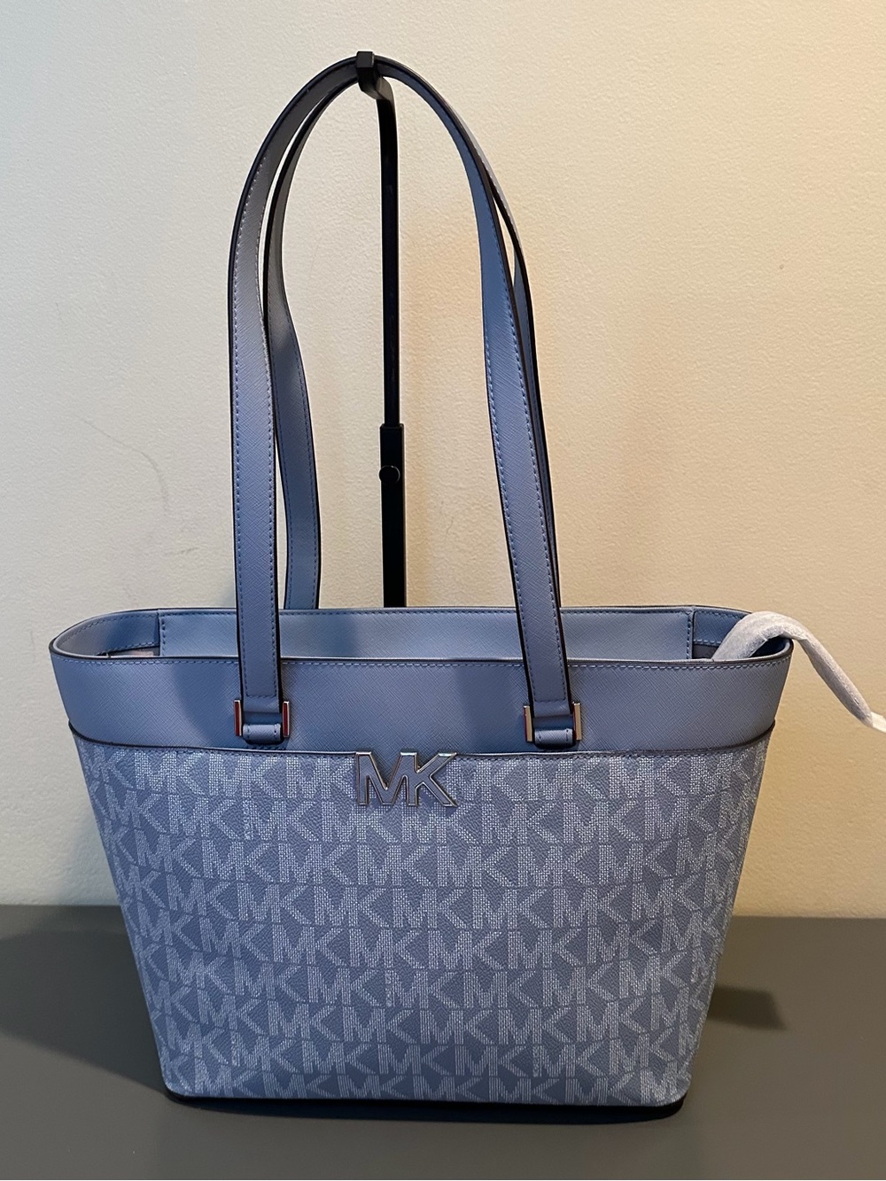 NWT Michael Kors MK Signature Logo Blue Tote Shoulder Bag